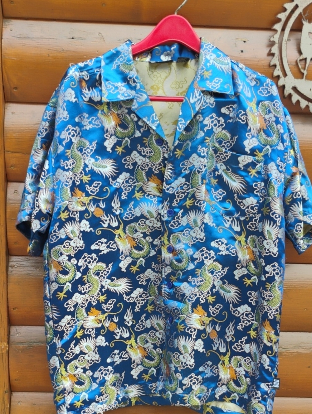 🐉 VINTAGE Y2K Asian Flaming DRAGON Button up Shirt L